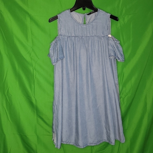 Zara chambray‎ Jumpsuit/dress With Cut-out Shoulders, - Picture 10 of 14